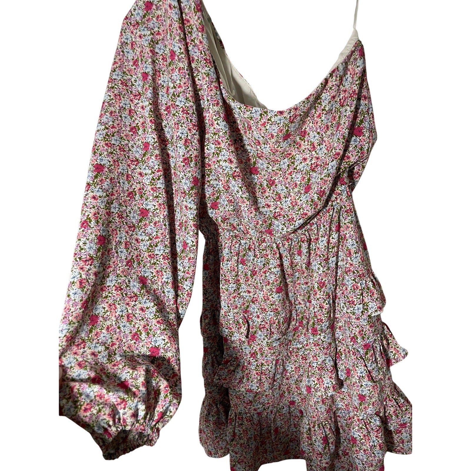 Lush XS Floral Bloom Core Coquette Whimsy One Shoulder Dainty Ruffle Mini Dress