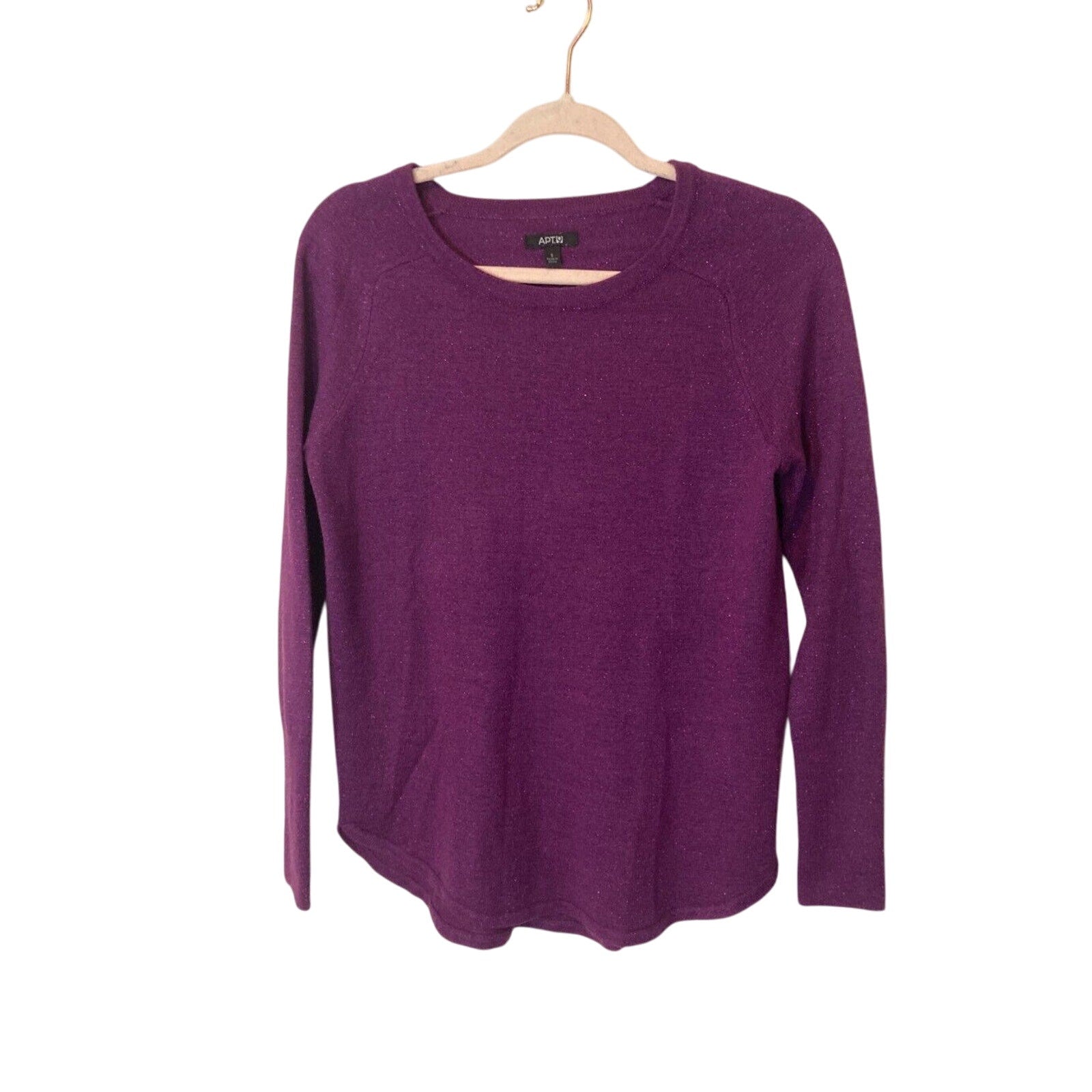 Apt 9 Purple  Modest Sparkly Regency Shimmer Basic Long Sleeve Essential Sweater