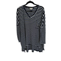 Umgee Women's Striped Long Sleeve V Neck Patch Pocket Nautical Coastal Shirt S