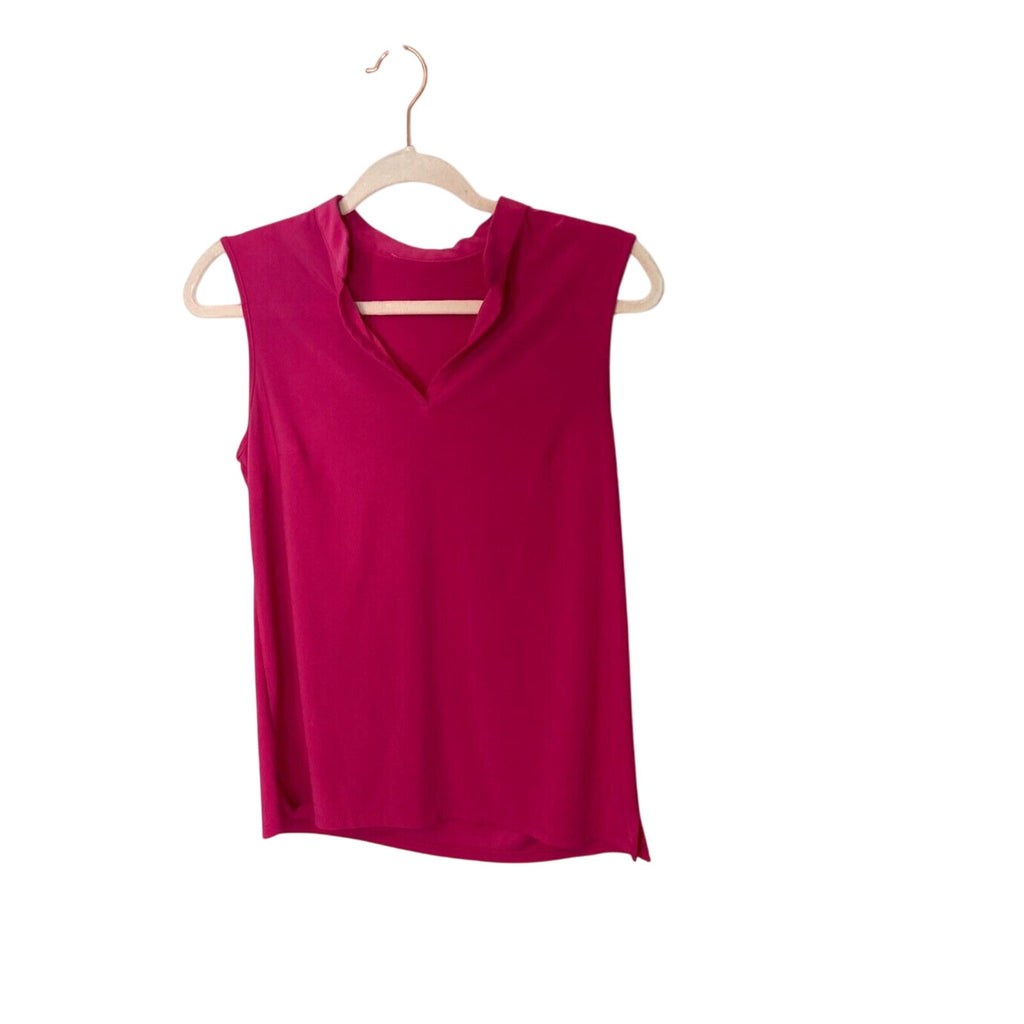 Y2K Pink Sleeveless Top Womens V Neck Fitted Blouse 90s Baby Tee Style