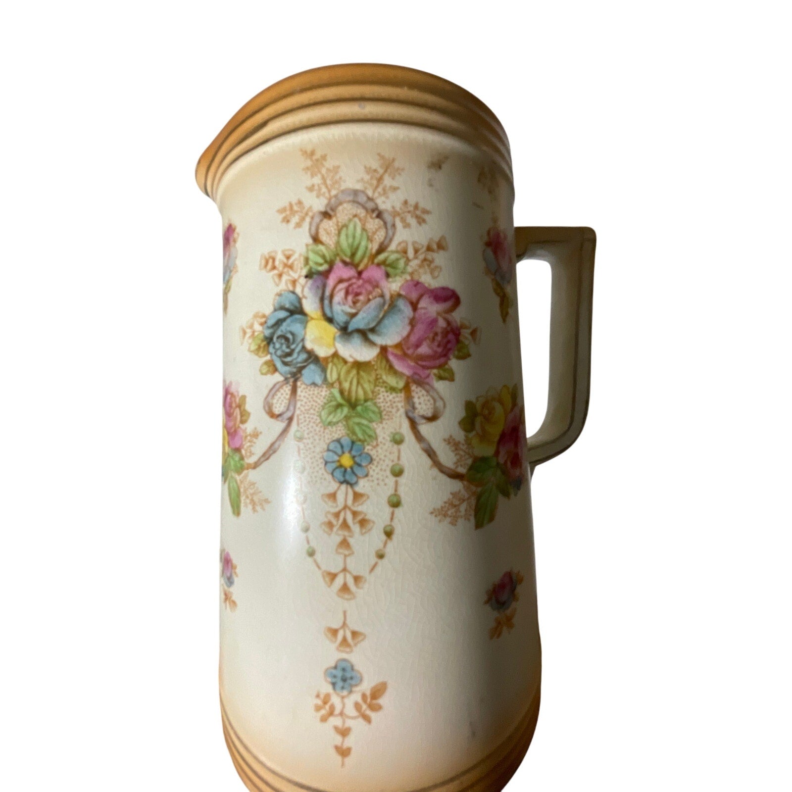 Vintage England Beige Porcelain Pitcher Royal Crown Devon S.Fielding & Co Wye