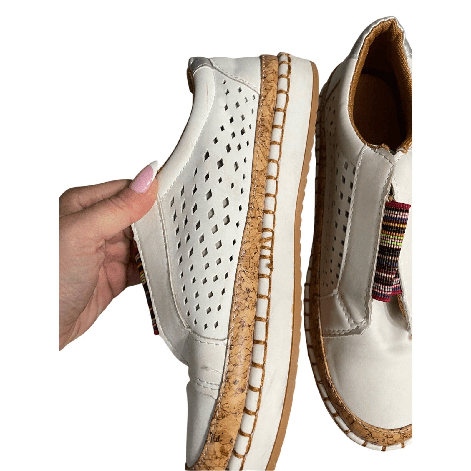 SZ. 39/ 8.5 US Women's Slip On Faux Cork Sneakers Casual Comfort Cozy Boho