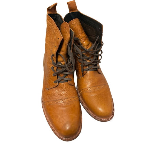 Aldo Cognac Leather Cap Toe Brogue Ankle Boots Lace-Up Dress Boots Men’s 13