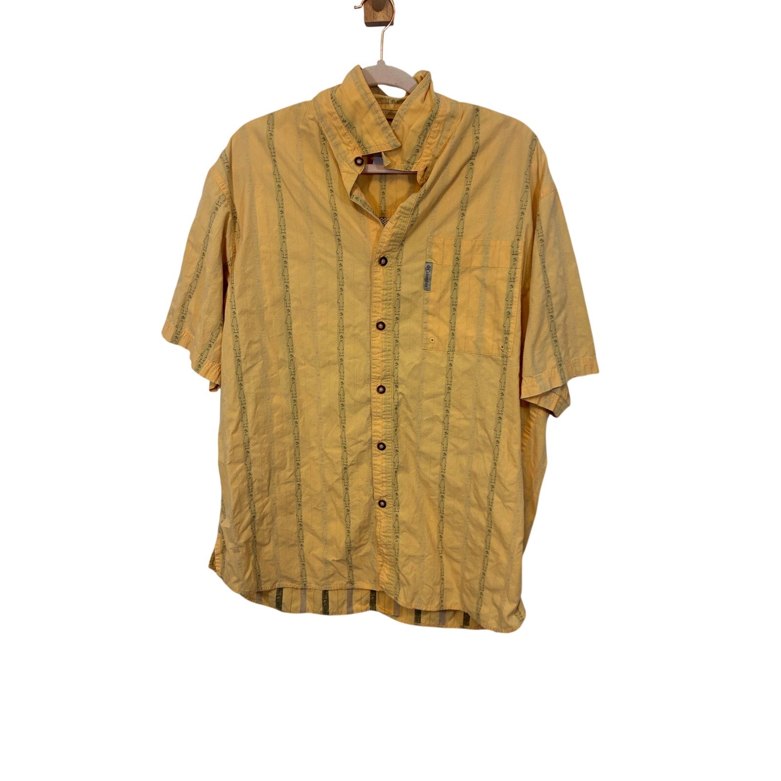 Columbia River Lodge Yellow Shirt Fly Fishing Pattern XL Grandpa Core Utility