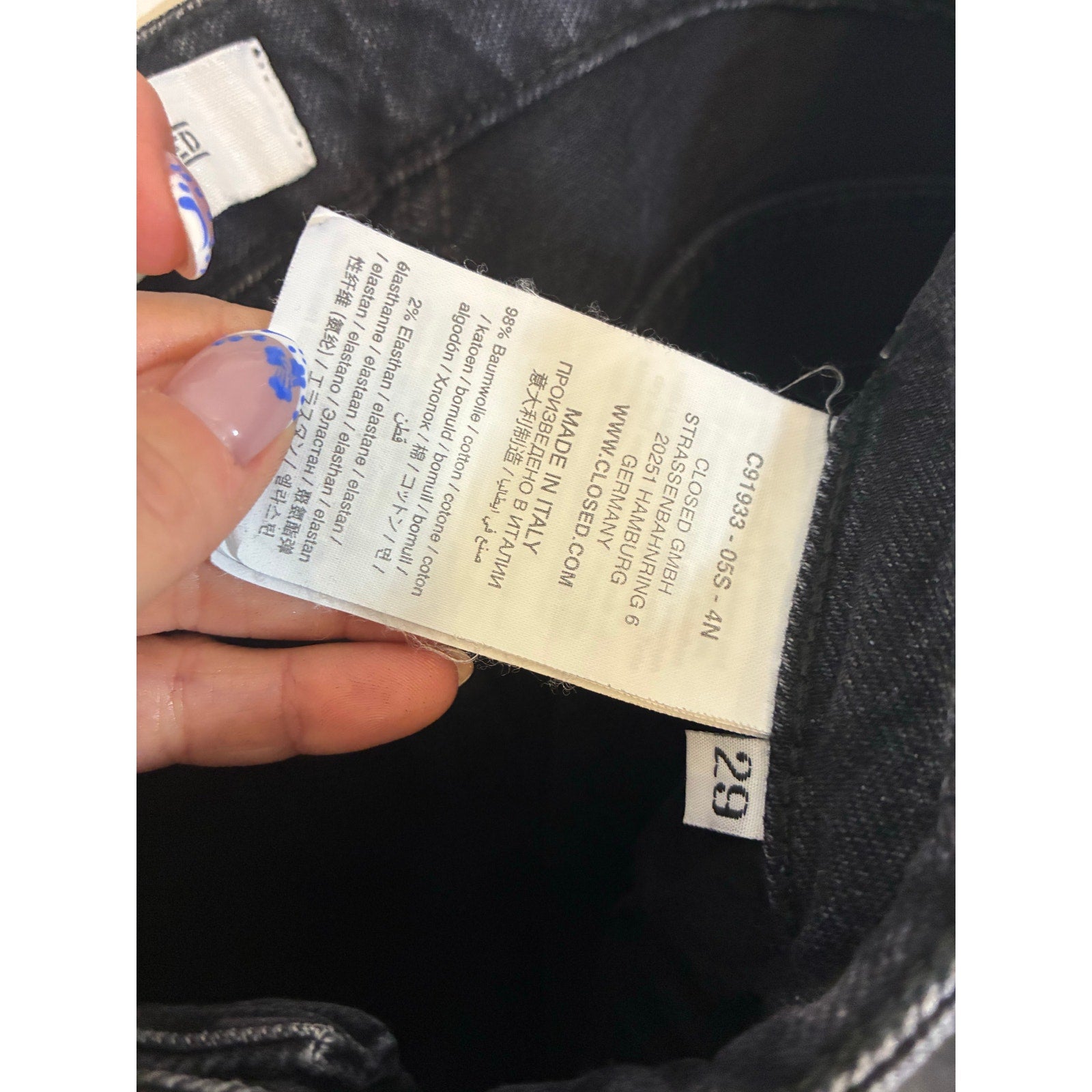 Closed Denim Jeans Women 29 Black Skinny Pusher Baker Jeans Candiani Minimal Emo