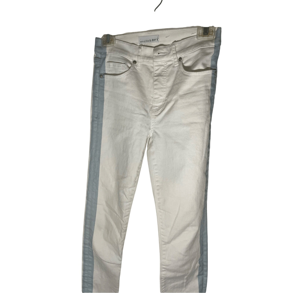 Ann Taylor Loft White Skinny Jeans Womens 24 High Rise Cropped Western Stripe