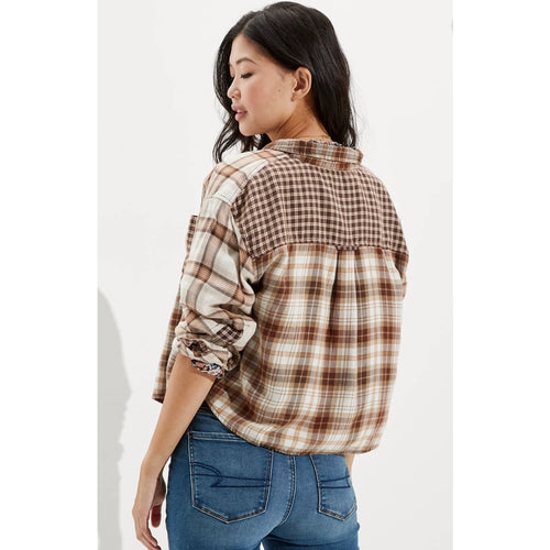 American Eagle Cozy Cabin Cropped Flannel Gorpcore Utility Lumberjack M Cotton