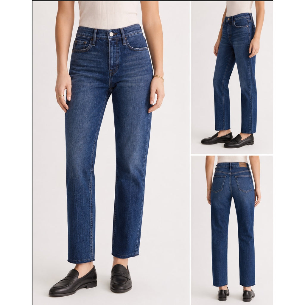 Frame Le Sylvie Slender Straight Leg Jeans Heritage Raw Hem Preppy Dark Wash