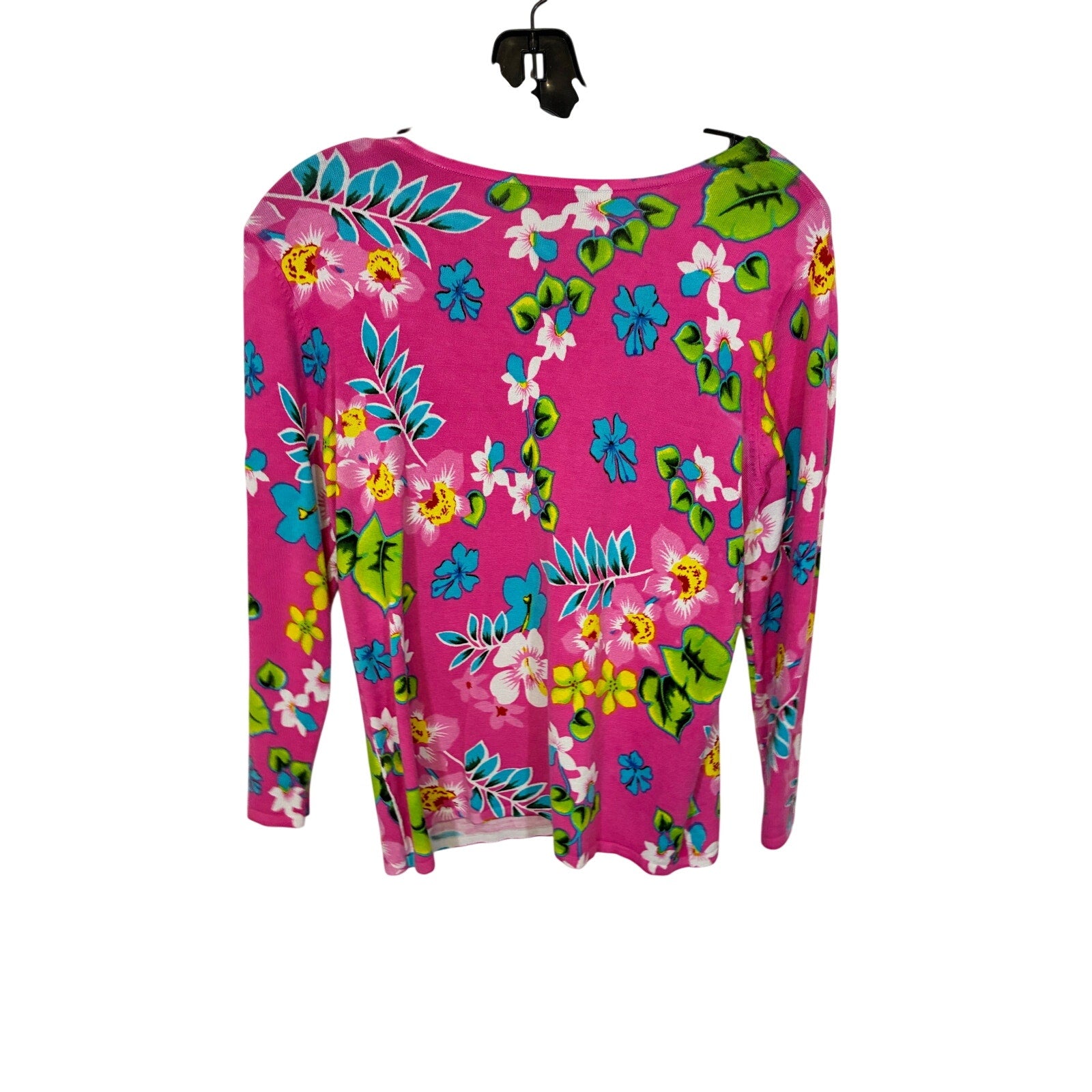 Vintage Mirette Pink Tropical Floral Cardigan Lightweight Sweater Resort Bold