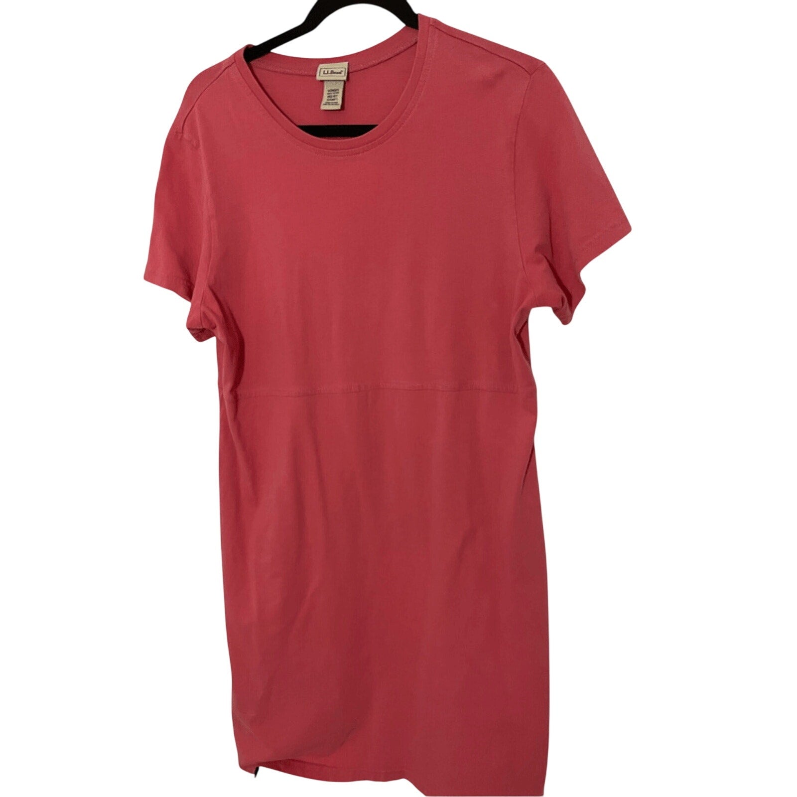 L.L. Bean Womens Easy Cotton Shift Dress Size PM Medium Pink Coral Short Sleeve