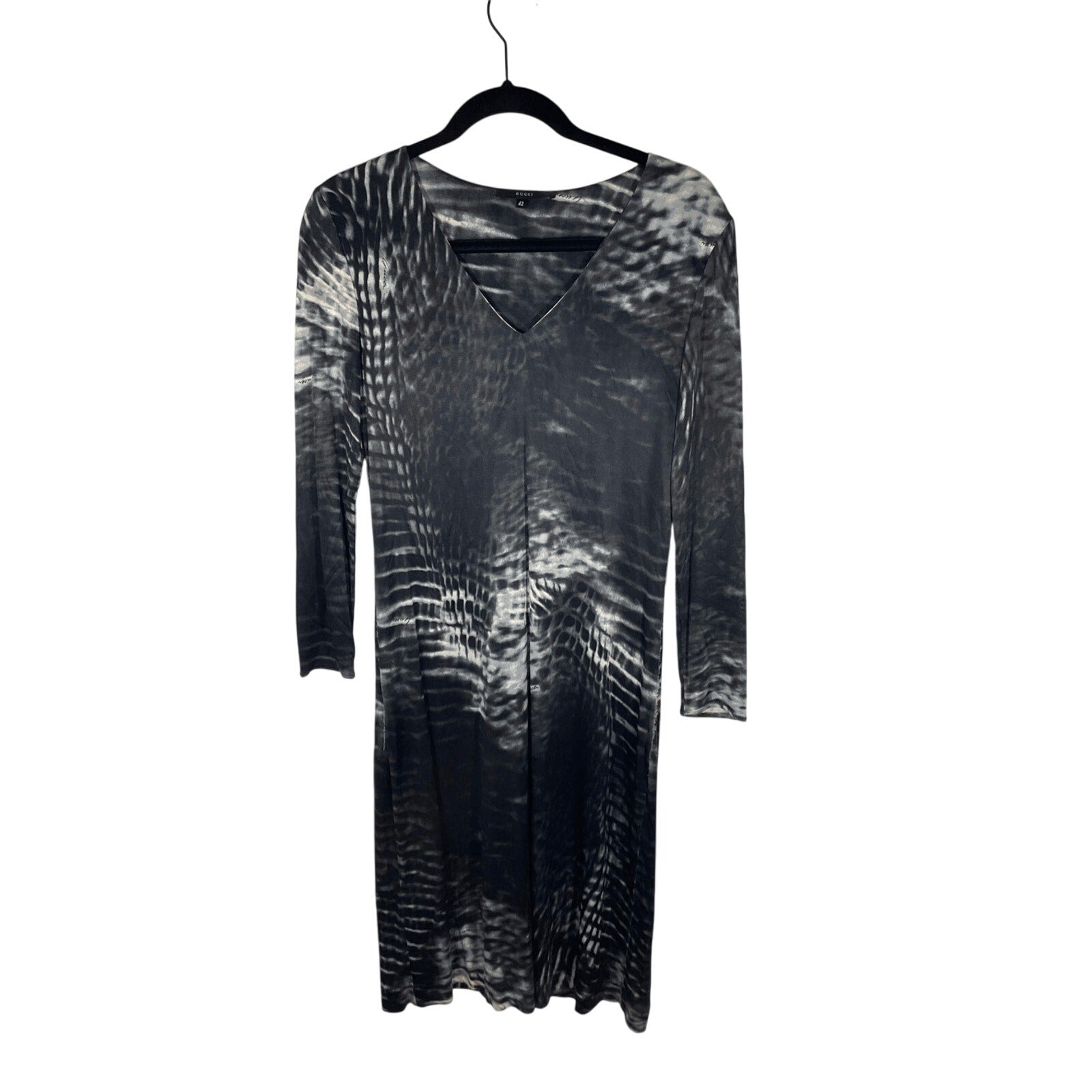 Gucci X Tom Ford Vintage S/S 2000 Abstract Print Long Sleeve V Neck Dress SZ 42