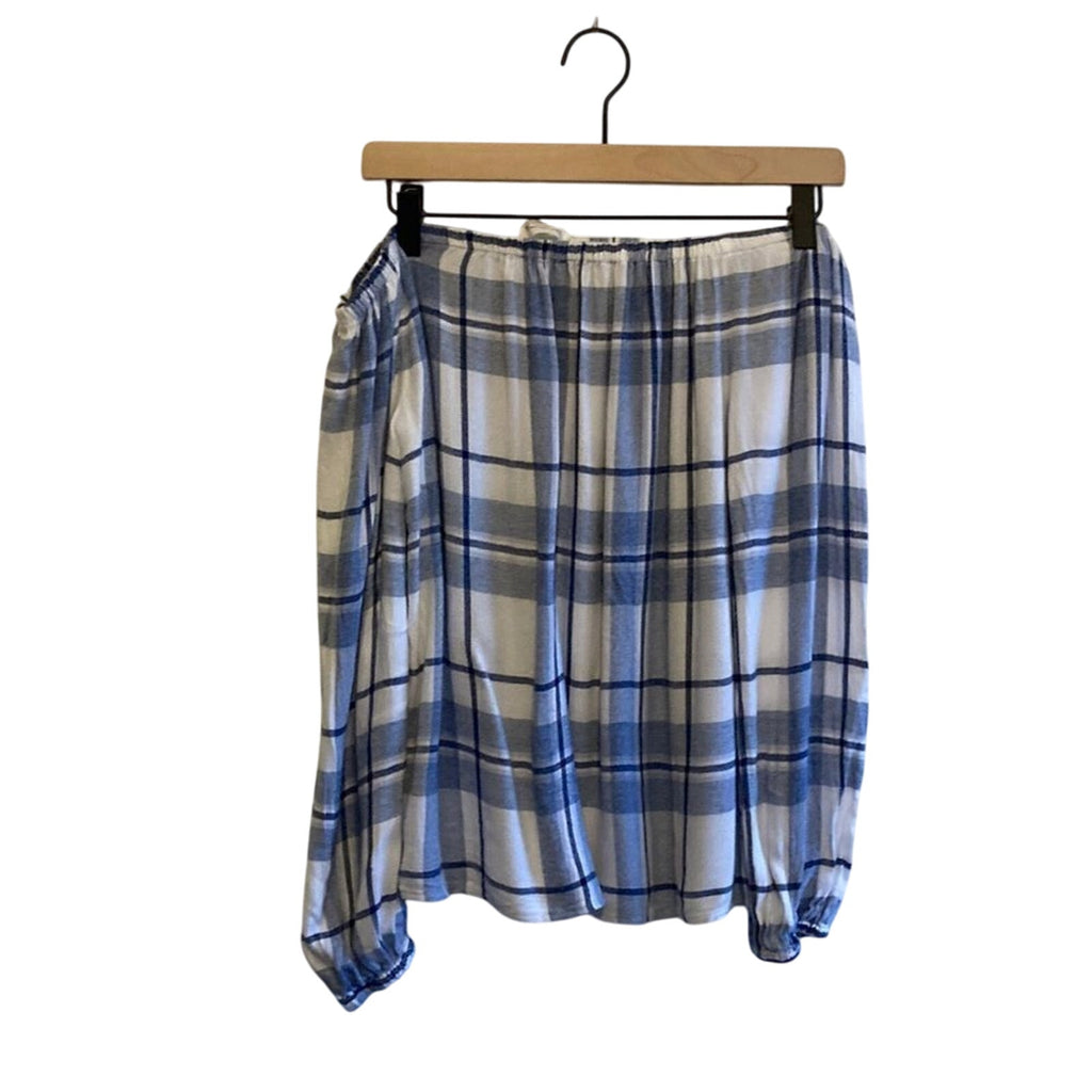 Two  Vince Camuto Petite XS Madras Plaid Off The Shoulder Long Sleeve Blouse