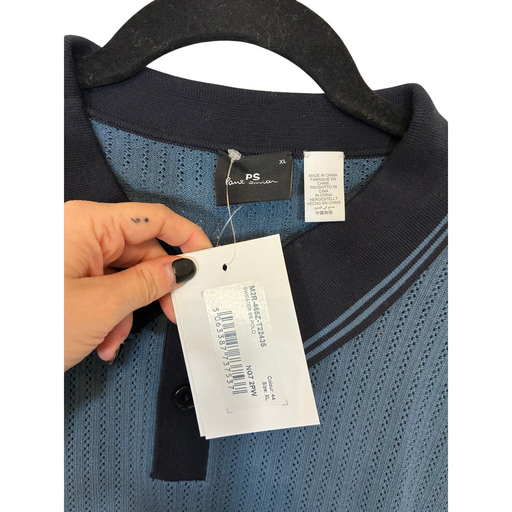 PS Paul Smith Blue Knitted Contrast Collar Polo Shirt XL Preppy Old Money