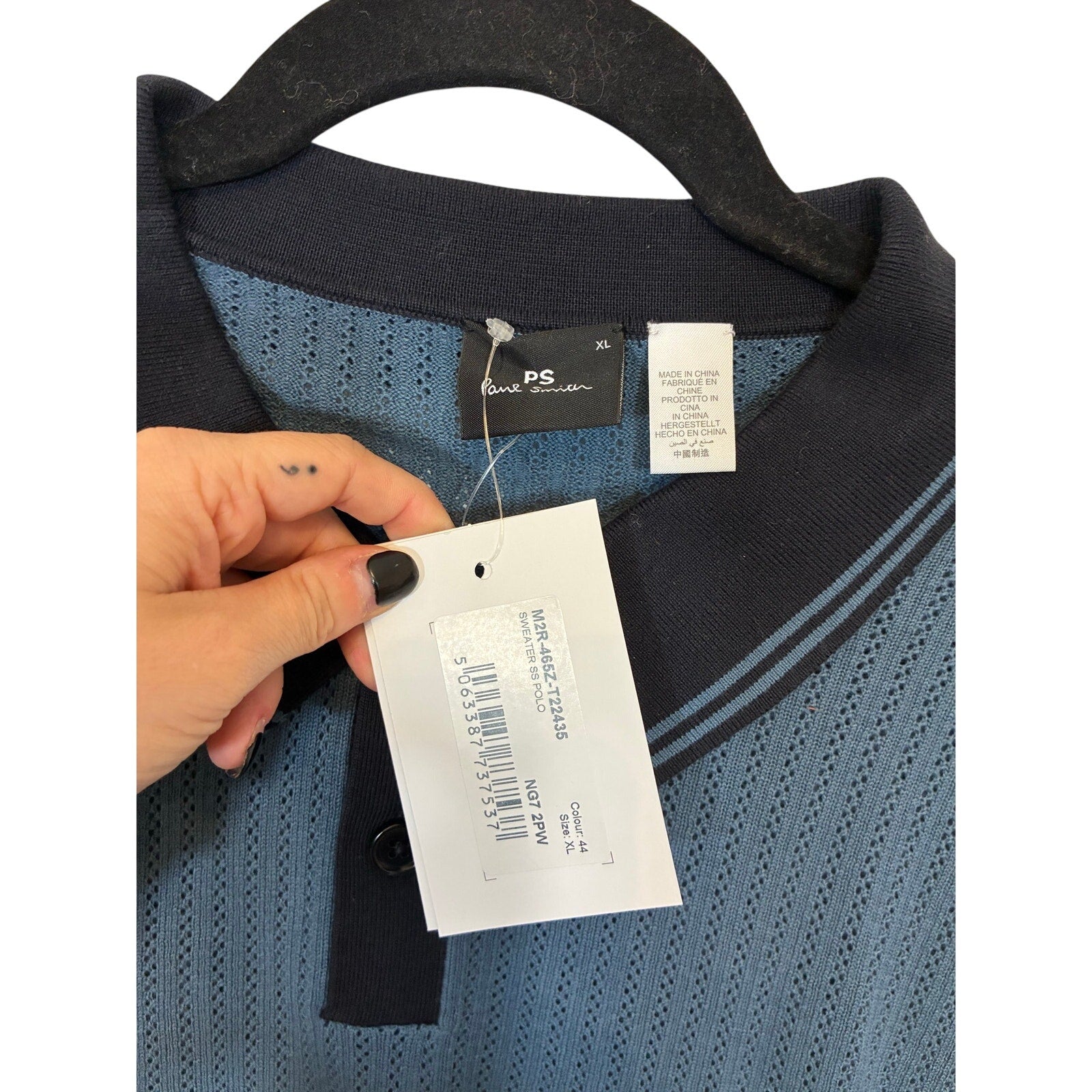 PS Paul Smith Blue Knitted Contrast Collar Polo Shirt XL Preppy Old Money