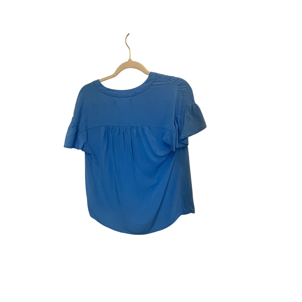 Dear John Blue Split Neck Coastal Grandma Closet Staple Preppy Country Club Top