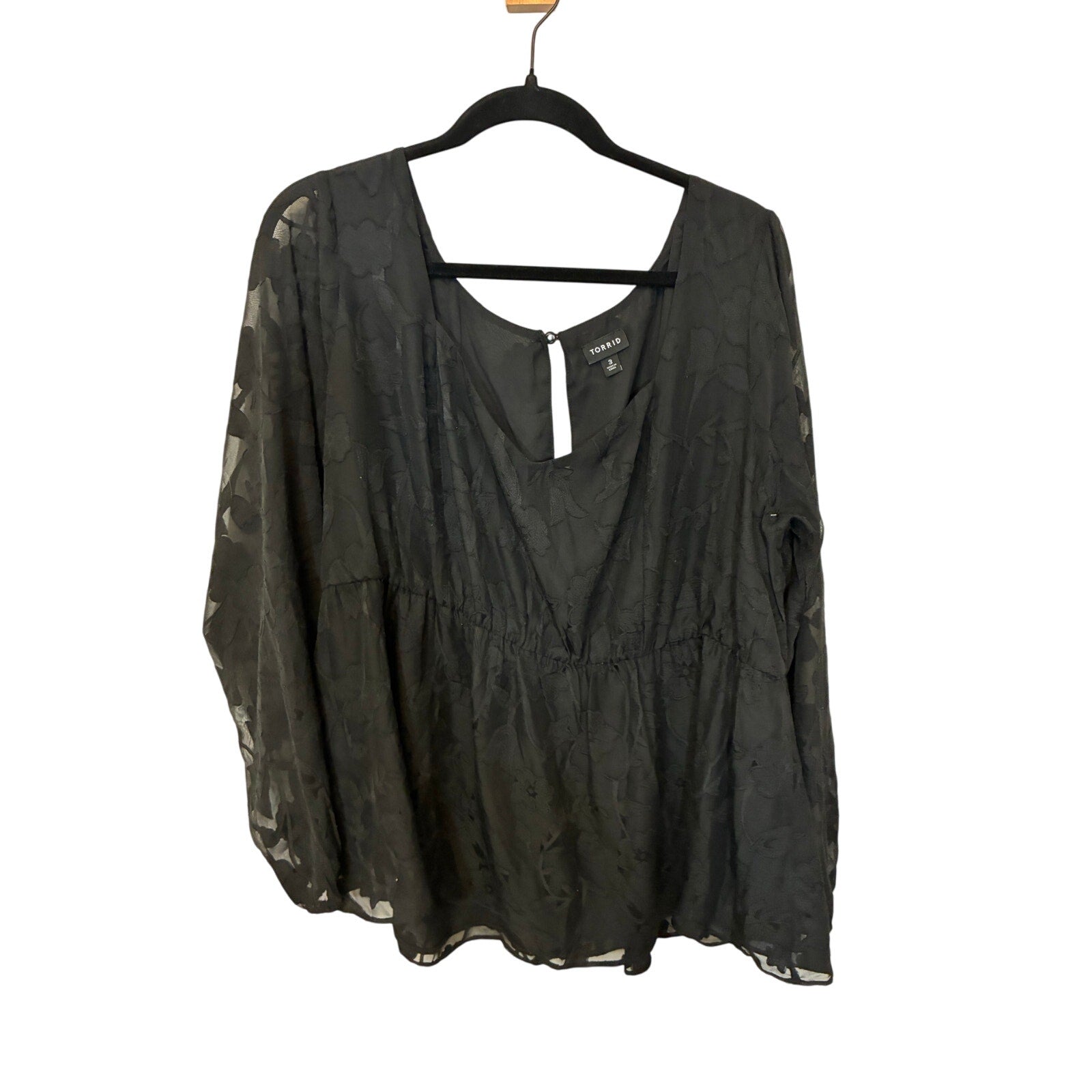 Torrid Peplum Chiffon Clip Floral Blouson Sleeve Top SZ 3 / 3X Whimsy Goth