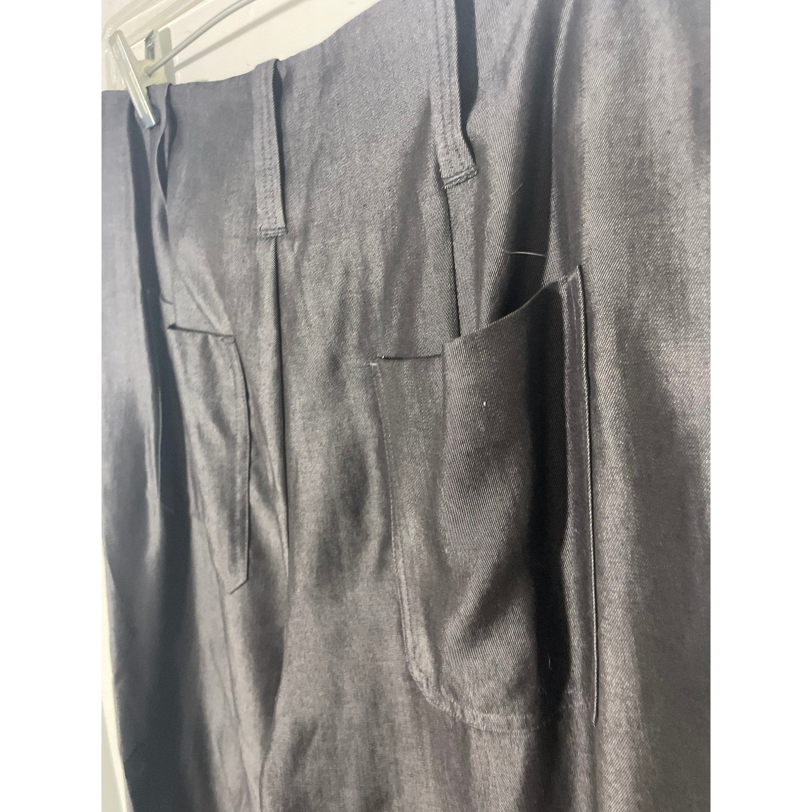 NWT Kaari Blue Lyocell Stretchy Lagenlook Office  Relaxed Fit Gray Dress Slacks