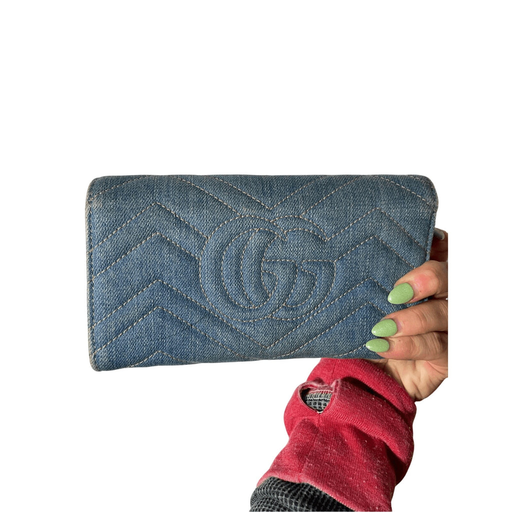NWT Gucci Marmont Denim Pearl Zippy Wallet Limited Edition Preppy Denim Glam