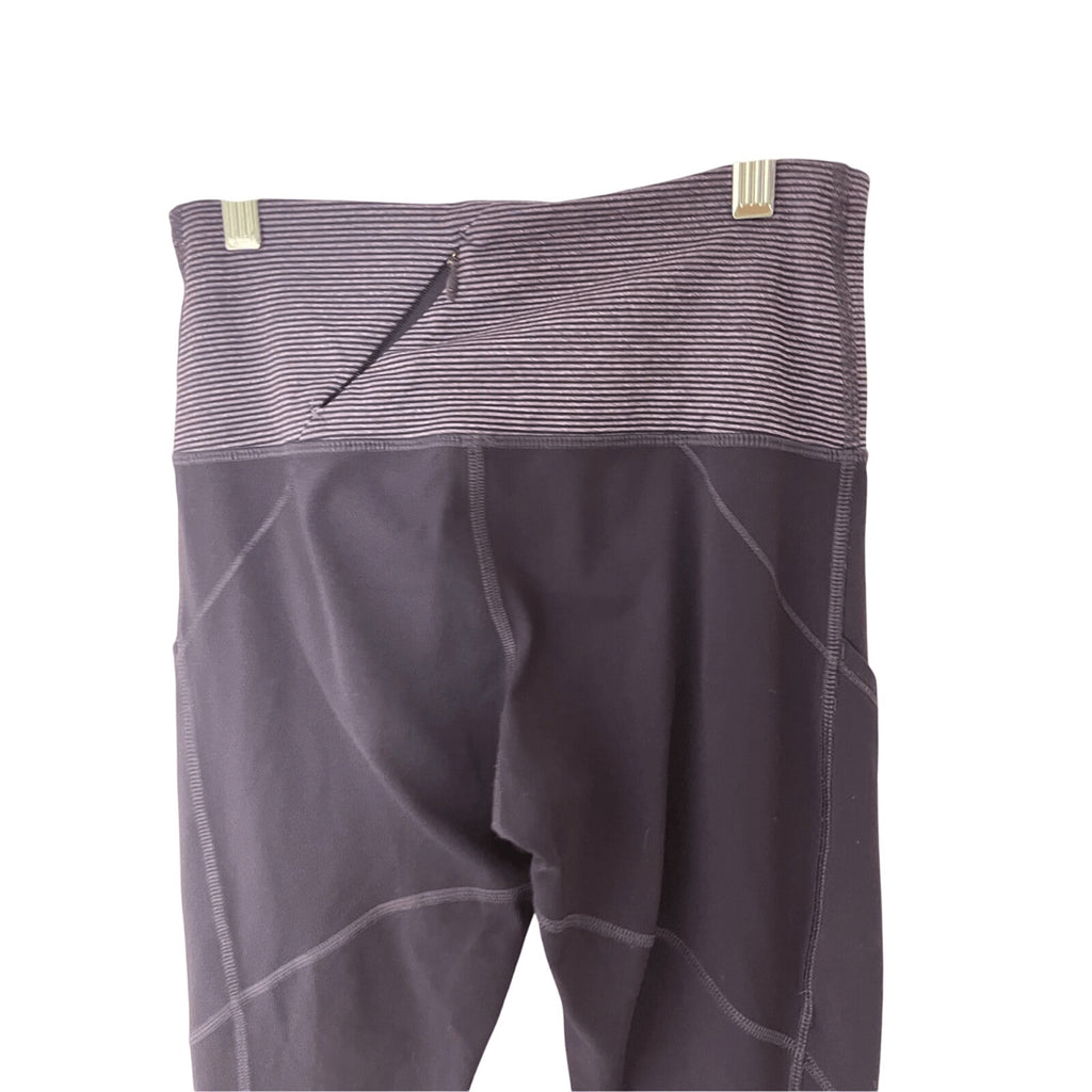 Lululemon Rebel Runner Crop Grape Stripe Zip Ankle Leggings SZ 4 Pedal Pusher