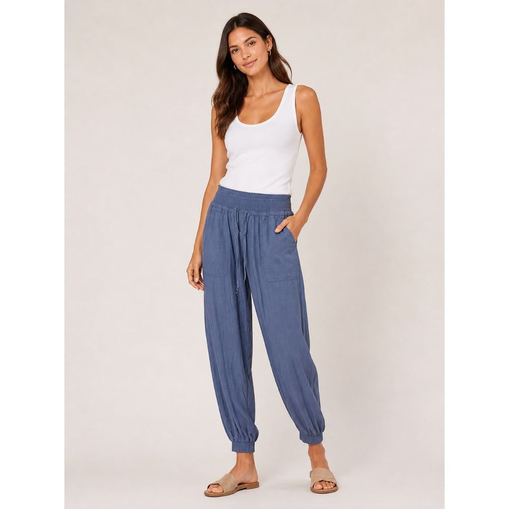 C’isa Womens Medium Blue Cotton Lagenlook Joggers Drapey Relaxed Fit Boho Casual