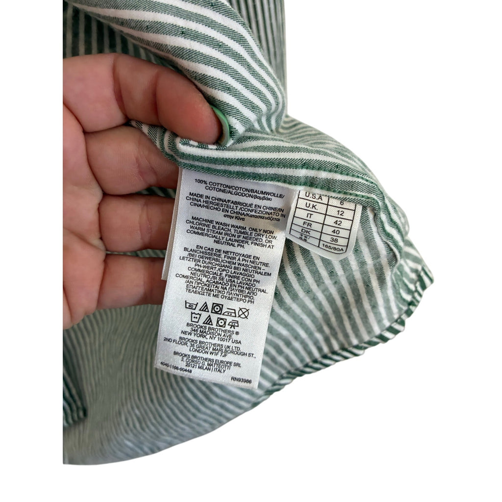 Brooks Brothers Red Fleece Button Down Shirt Women's 6 Green White Stripe Oxford