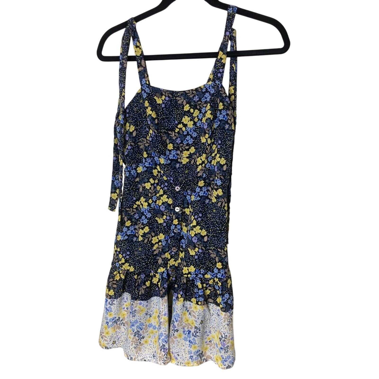 June & Ivy Floral Cottagecore Croquette Whimsy Floral Tie Spaghetti Sundress