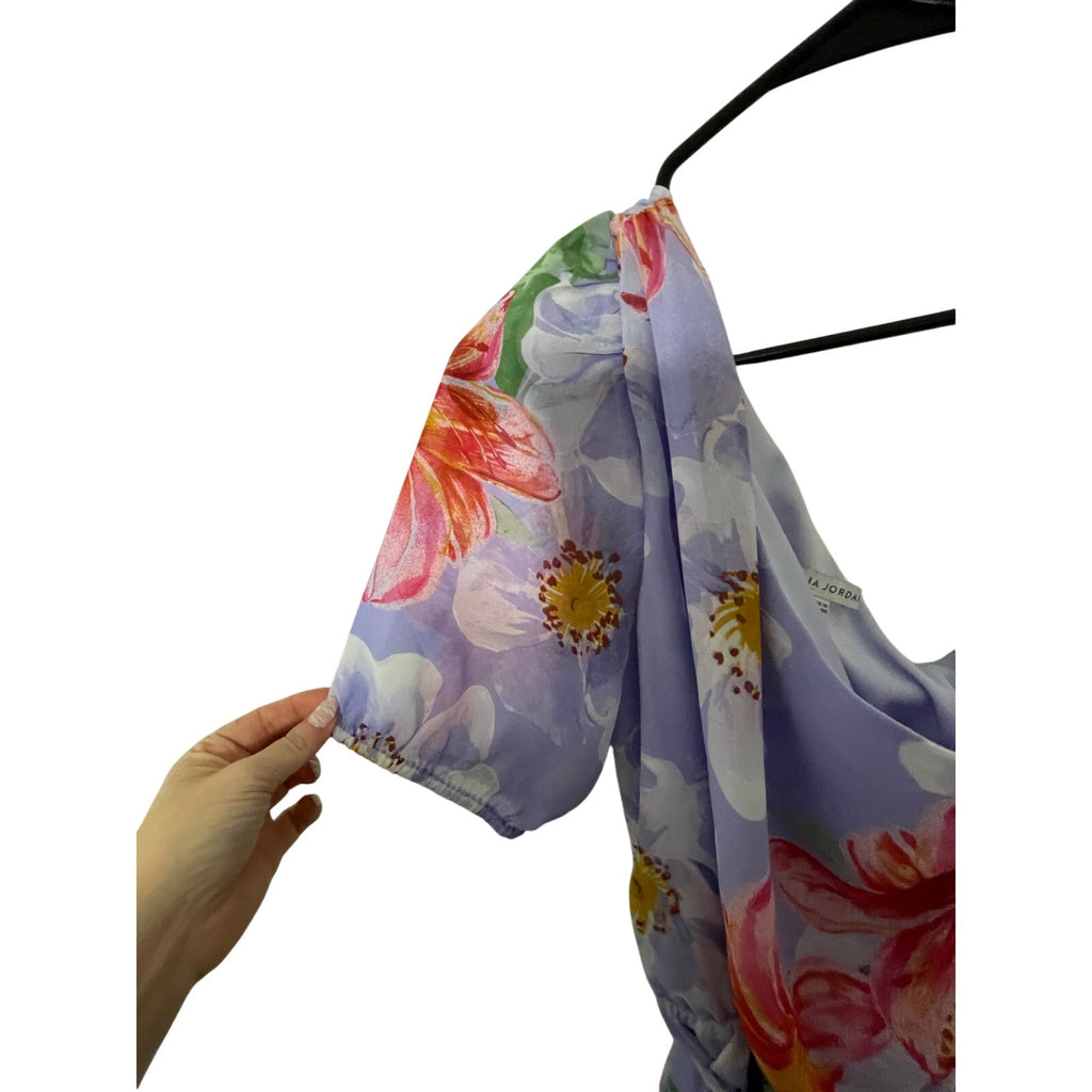 Julia Jordan Floral One Shoulder Asymmetric Midi Dress Lilac Multi Fairy Wedding