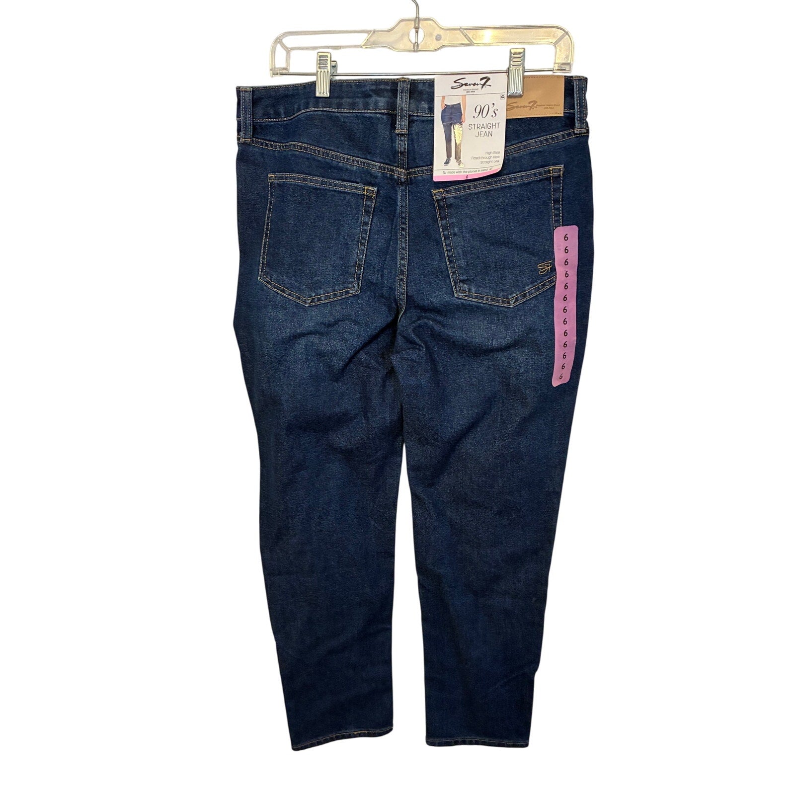 NWT Seven 7 Ladies High Rise Slim 90's Straight Jean 6 Dark Wash Normcore Casual