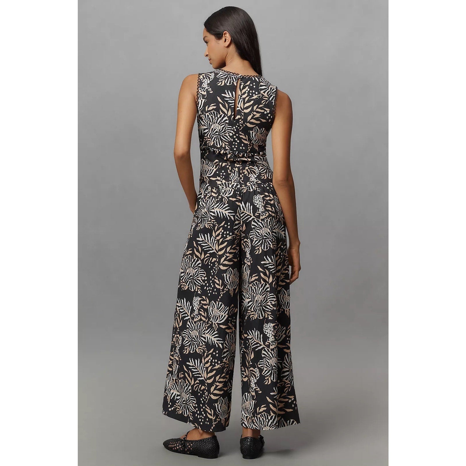 NWT Farm Rio x Anthropologie Printed V-Neck Jumpsuit Black Floral Boho Western S
