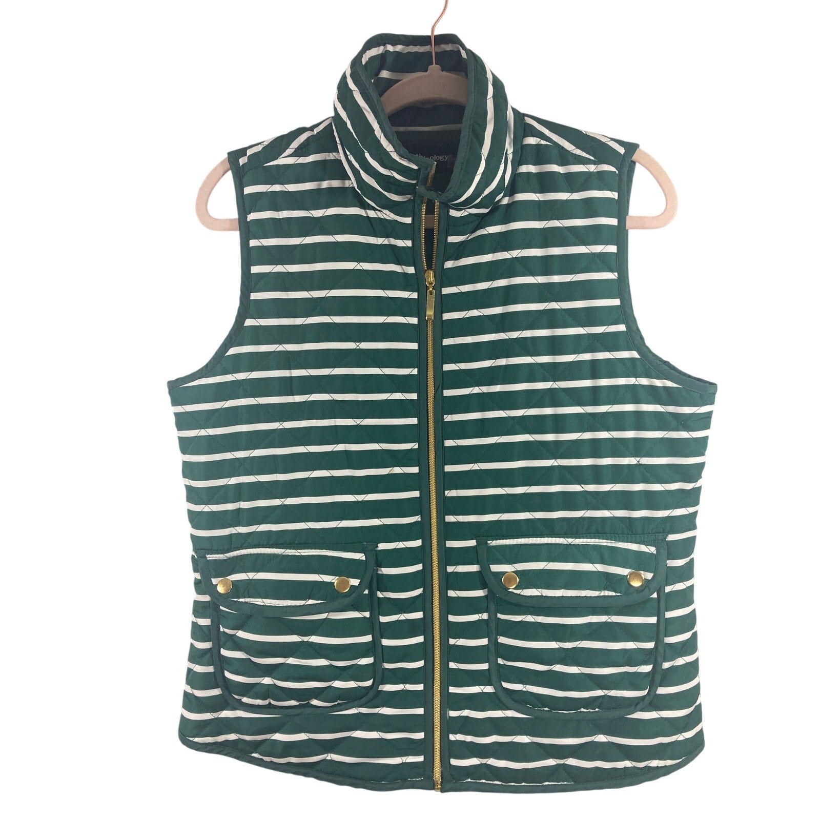 Activology Women's Sleeveless Green  Holidaycore Striped Puffer Vest