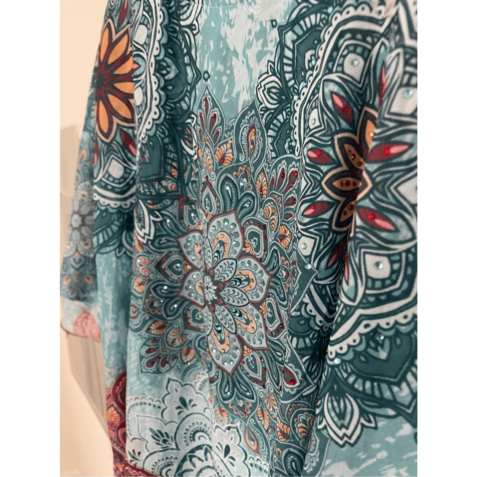 New Mandala Paisley Earthy Hippie Boho Sequin Indigo Soul Women's Flowy Blouse S