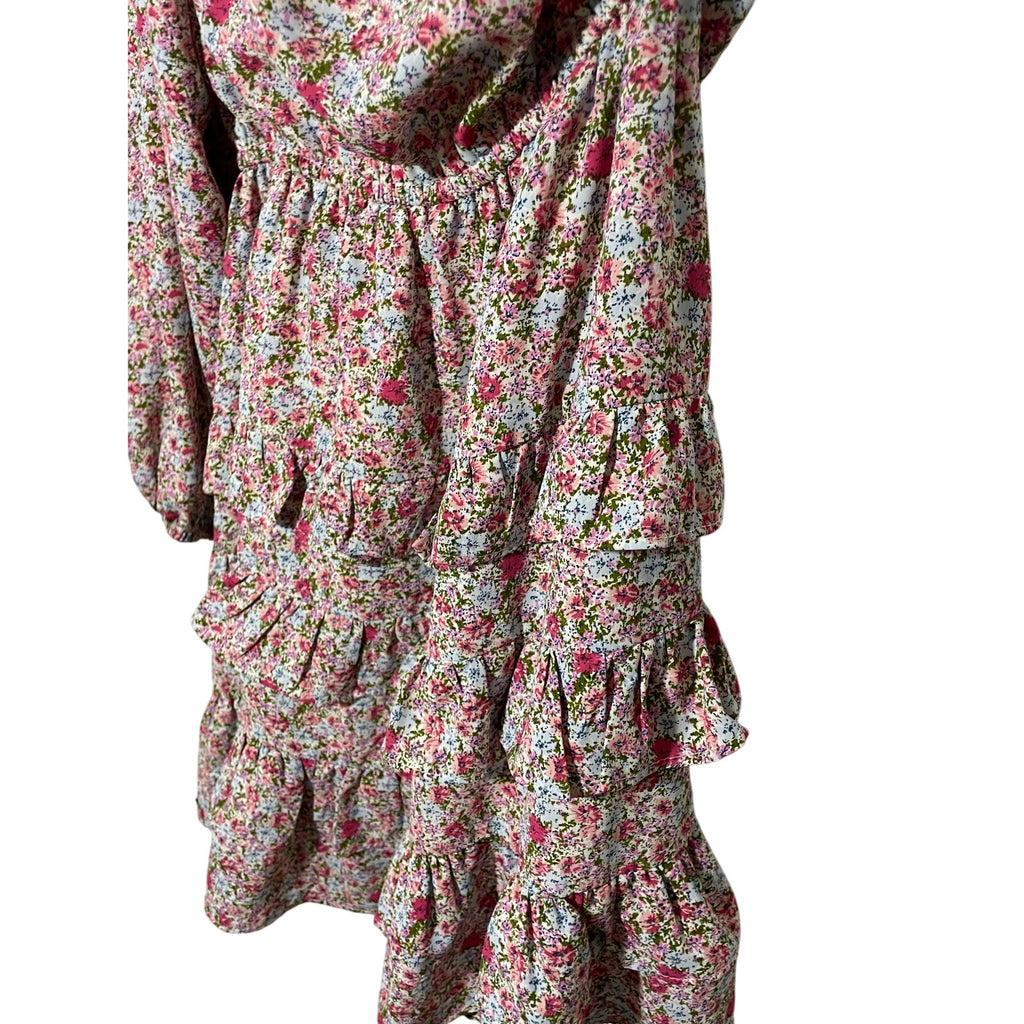Lush XS Floral Bloom Core Coquette Whimsy One Shoulder Dainty Ruffle Mini Dress