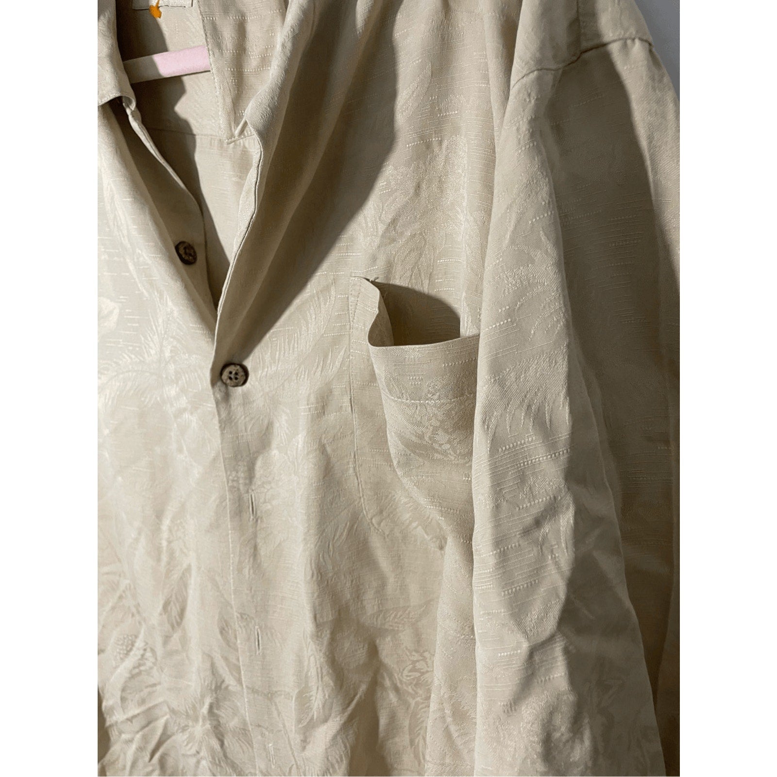 Joseph & Feiss Shirt Mens Size Large Tan 100% Silk Camp Palms Textured Button Up