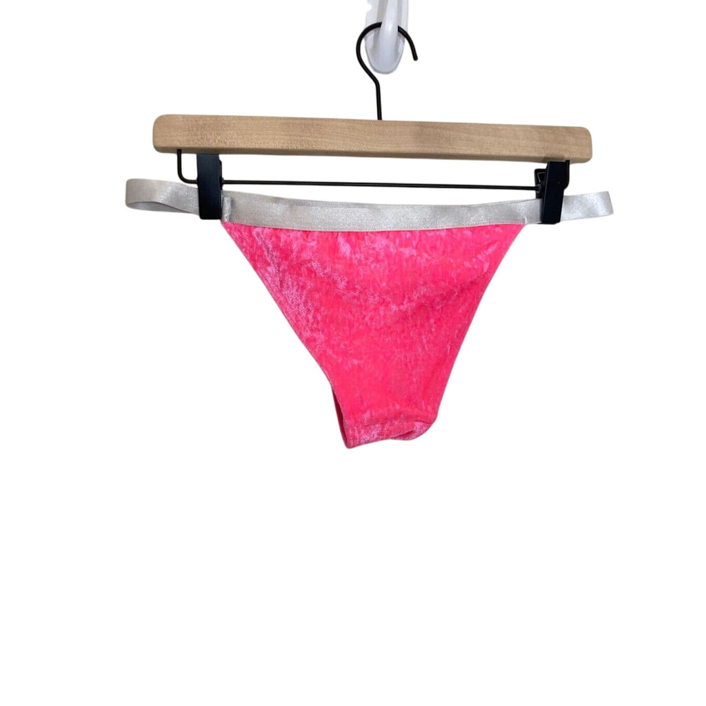 Asos High Waisted Hot Pink Barbie Velvet Cheeky Swim Bottoms