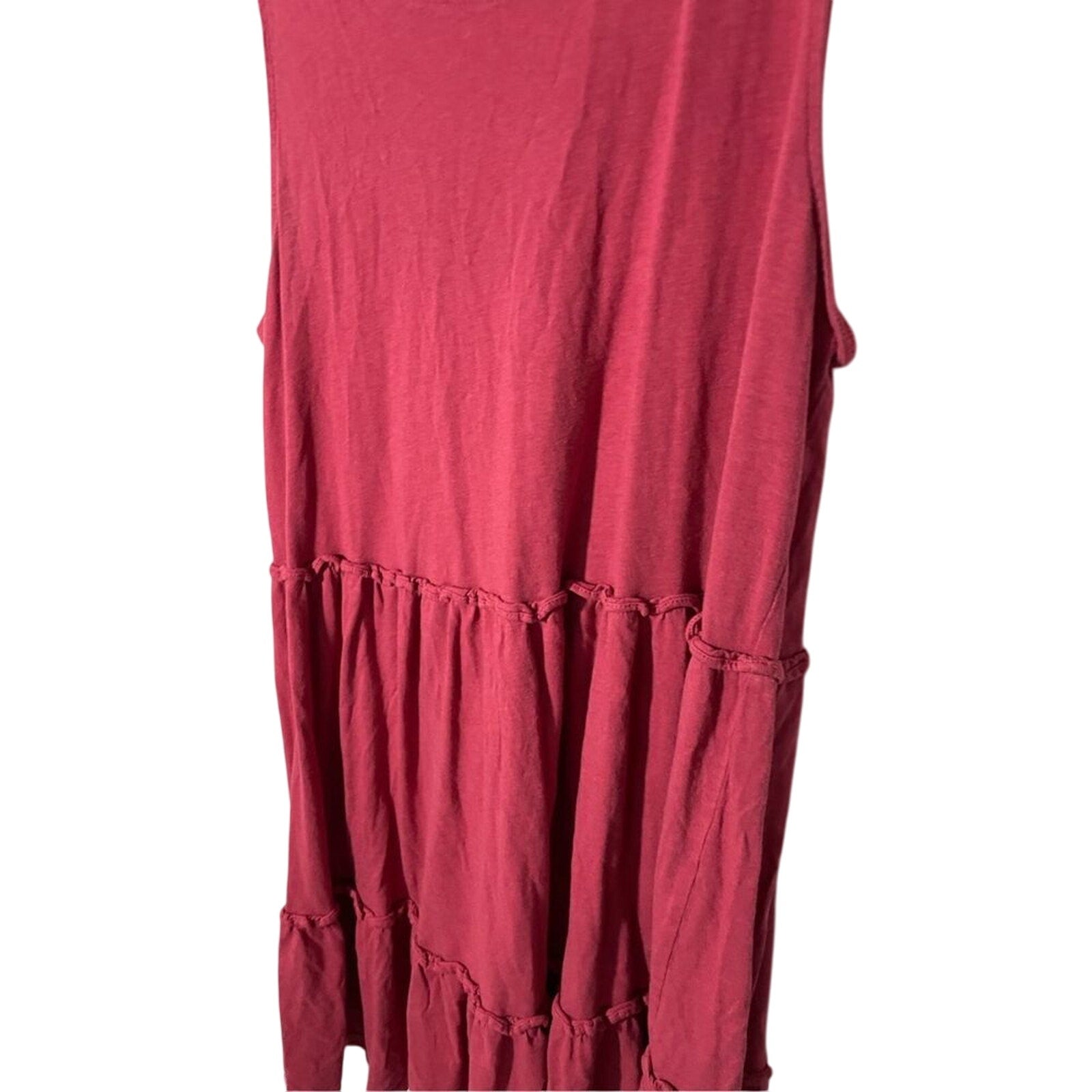 Loft Cotton Tiered  Barbie Pink Cottage Farmhouse Lagenlook Large Tank Dress