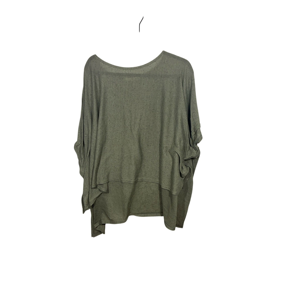 Do Everything In Love Linen Gauzy Olive Green Lagenlook Drop Sleeve Top Artsy OS