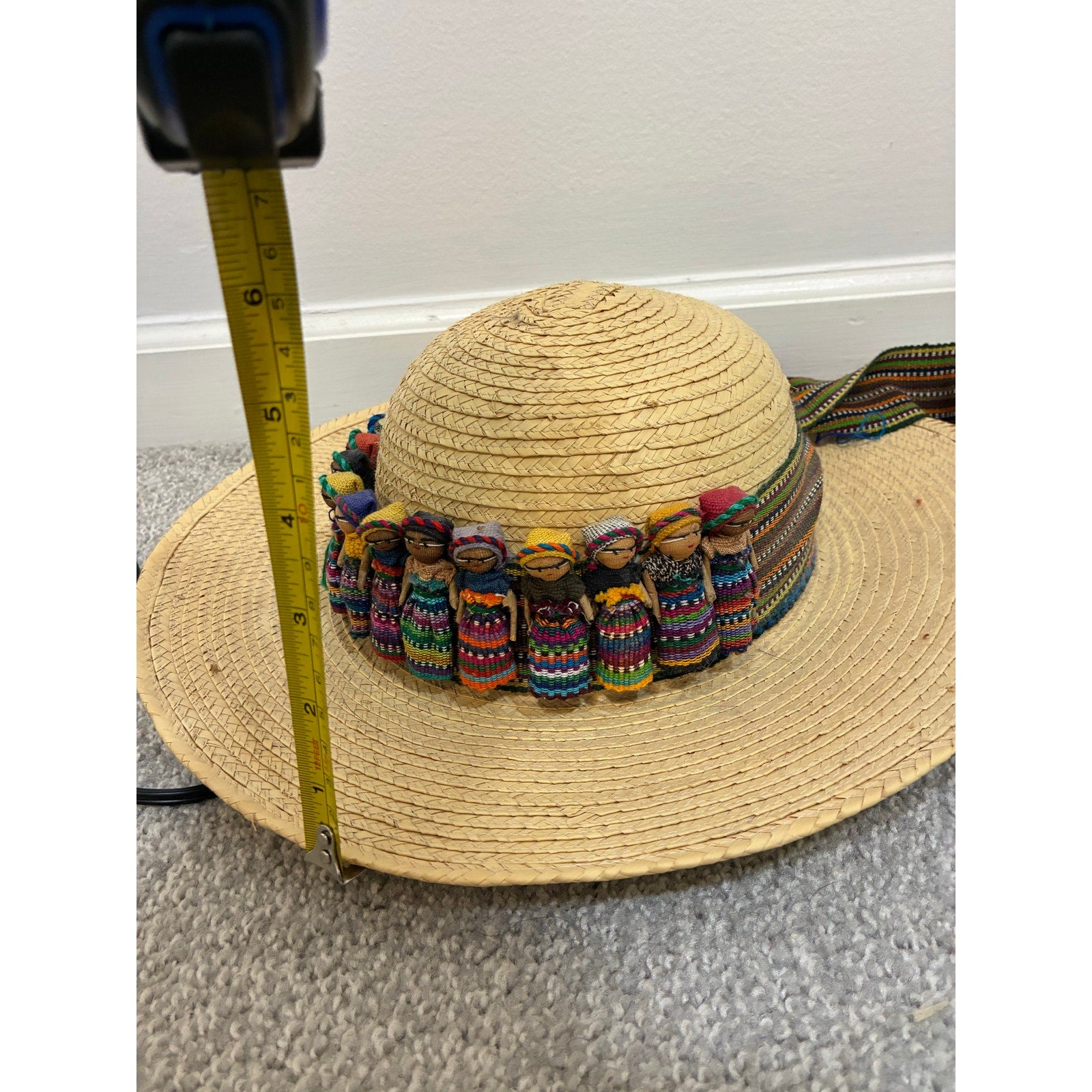 Guatemalan Worry Doll Woven Straw Hat Travel Tourist Coastal Vintage EUC