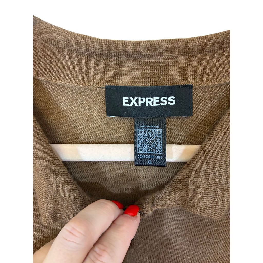 Express Merino Wool Short Sleeve Zip Polo Sweater XL Old Money Quiet Luxury Prep