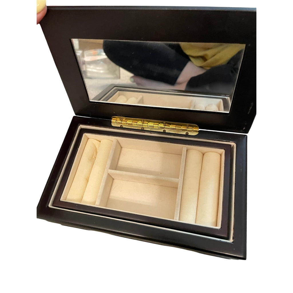 NWOB Wooden Stained Dark Small Victorian Retro Toned Jewelry Box