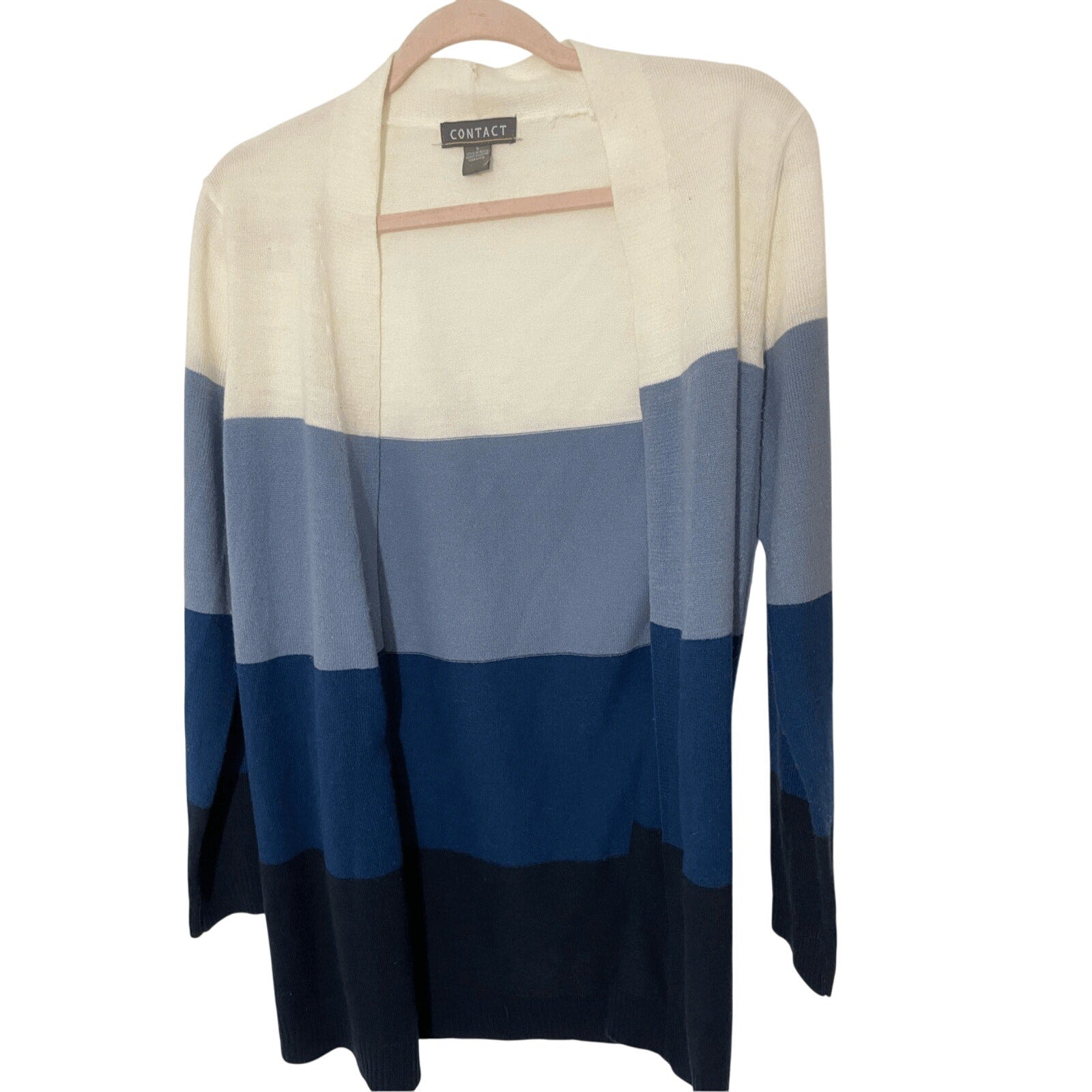 CONTACT COLOR BLOCK STRIPED MONOCHROMATIC BLUE CARDIGAN Preppy Coastal Grandma