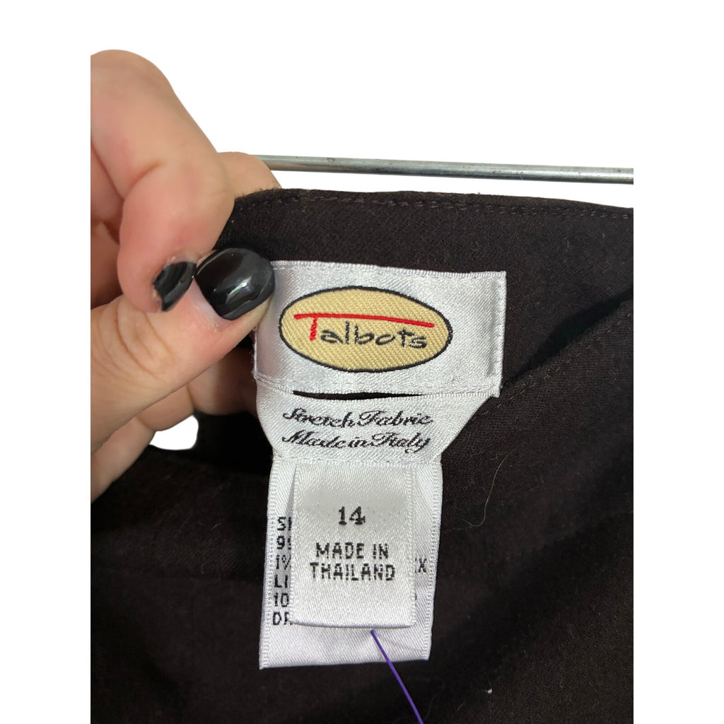 VTG Talbots Italian Wool Espresso Brown Wide Leg Straight Dress Pants Size 14