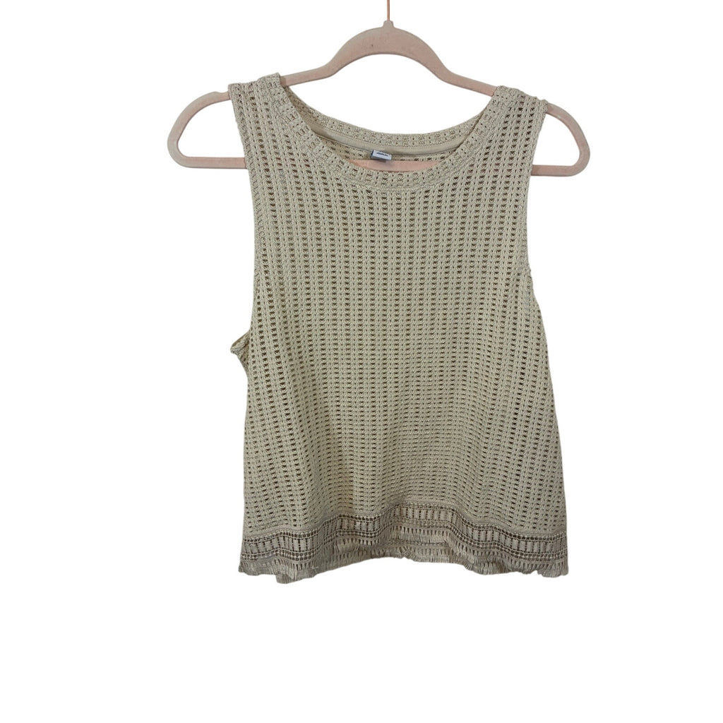Old Navy Cream Crochet Tank Top Boho Coastal Grandmacore Open Knit Sleeveless L