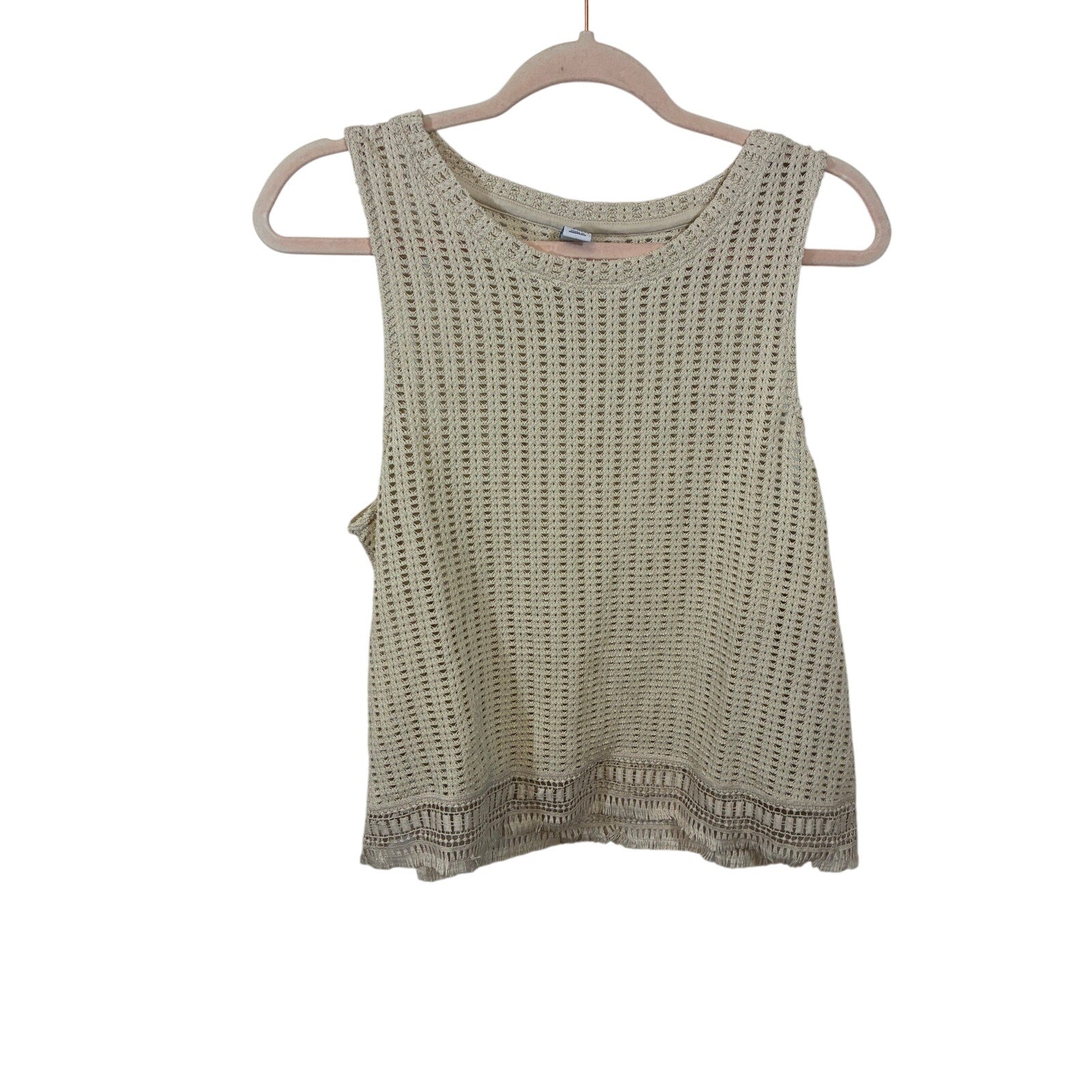 Old Navy Cream Crochet Tank Top Boho Coastal Grandmacore Open Knit Sleeveless L