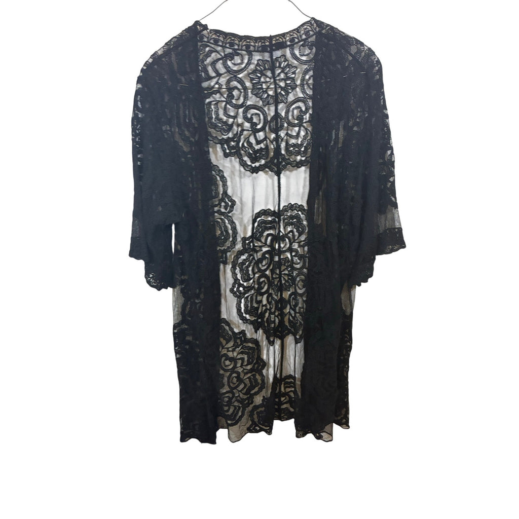 Favlux Black Lace Kimono Cardigan Western Boho Country Concert Festival Cover L