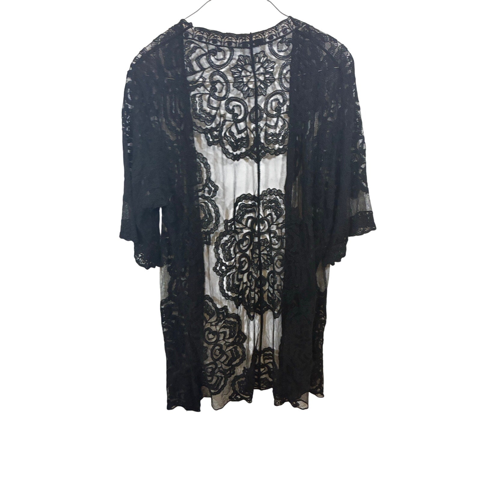 Favlux Black Lace Kimono Cardigan Western Boho Country Concert Festival Cover L