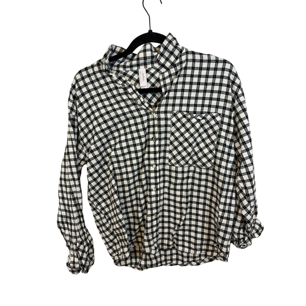 Auden Gingham Pajama Set Womens S Black White Sleepwear Button Top Shorts Lounge