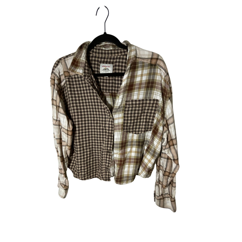 American Eagle Cozy Cabin Cropped Flannel Gorpcore Utility Lumberjack M Cotton