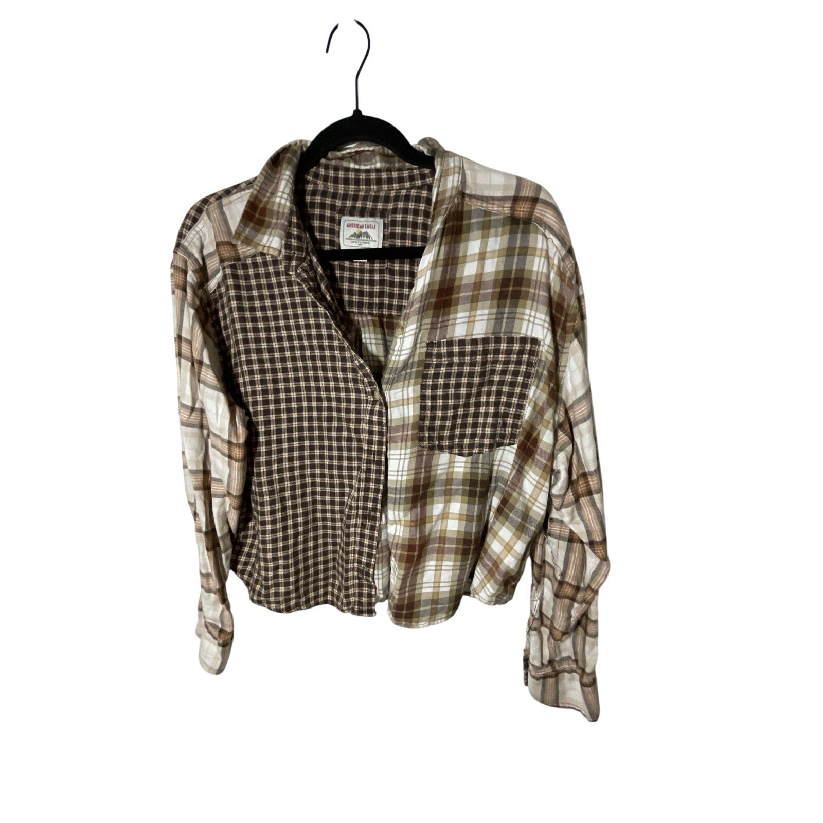 American Eagle Cozy Cabin Cropped Flannel Gorpcore Utility Lumberjack M Cotton