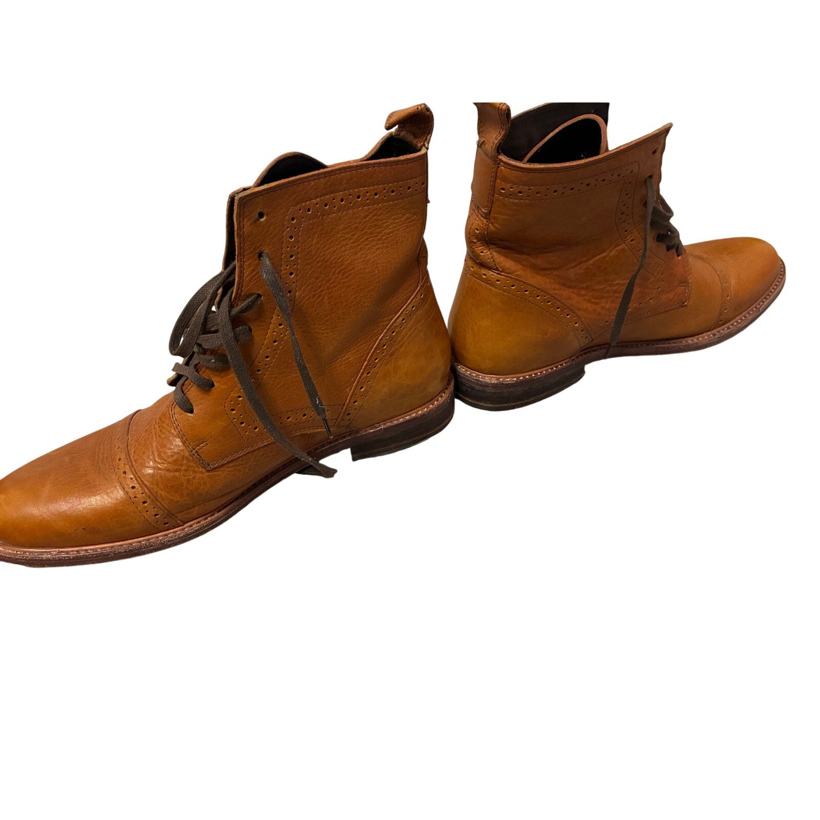 Aldo Cognac Leather Cap Toe Brogue Ankle Boots Lace-Up Dress Boots Men’s 13