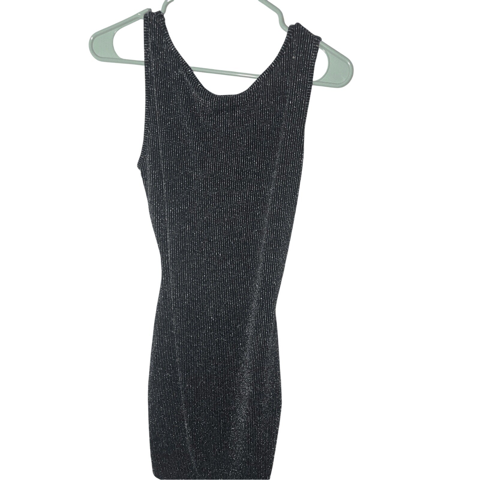 See You Monday Dress Women Large Black Silver Metallic Cutou Bodycon Sleeveless